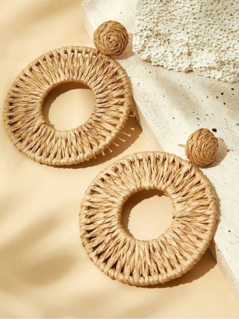 Boho Rattan Statement Earrings Large Woven Hoop Drop Beach Vacation Jewelry